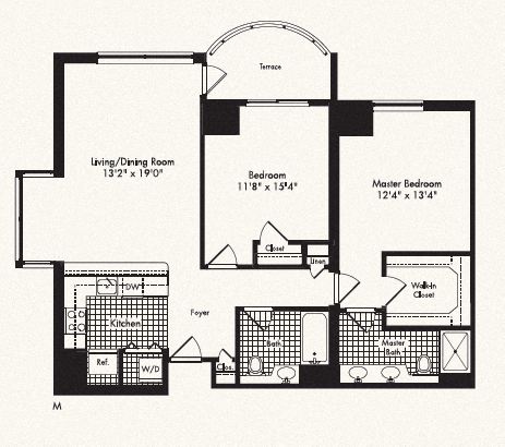 Floor plan for 2 beds, 2 baths, 1209 sqft